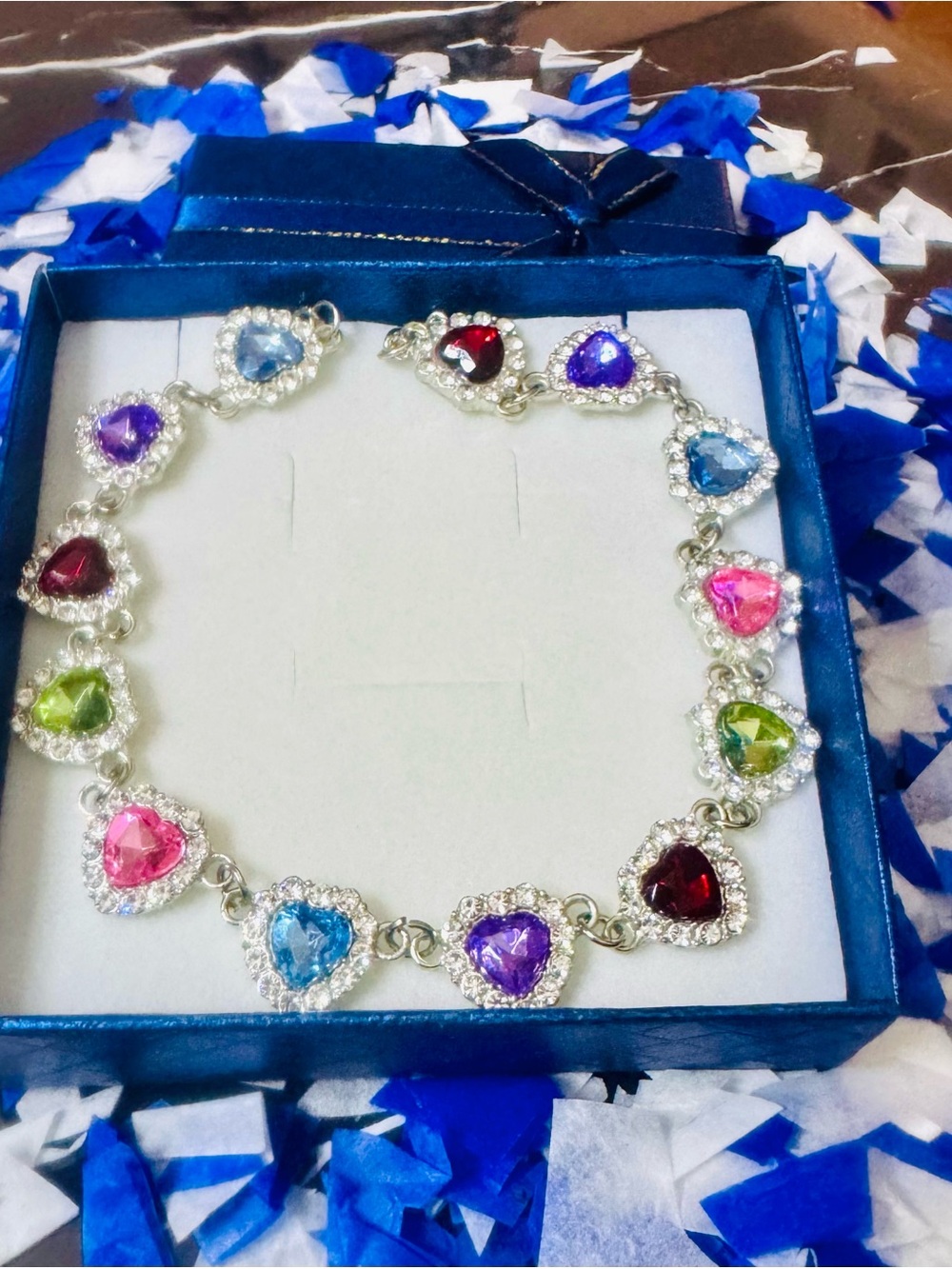 Multicolor Heart Crystal Necklace in Mixed Gemstone Hues